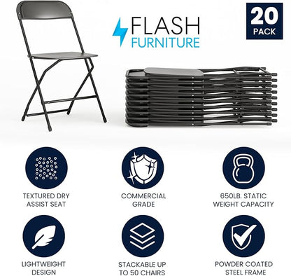 Flash Furniture Hercules Series Plastic Folding Chair - Black - 20 Pack 650LB Weight Capacity Comfortable Event Chair-Lightweight Folding Chair