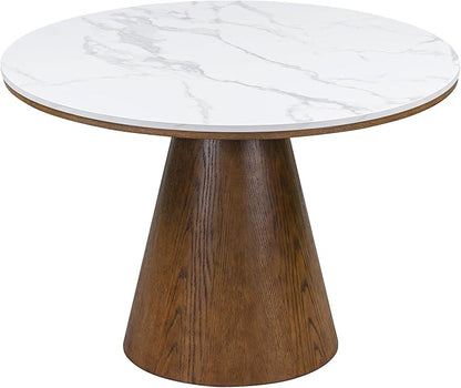 Wooden Kitchen Round Dining Table for 4-6, Round Kitchen Table with Circular Tabletop with Wood Pedestal Base, Rustic Farmhouse Furniture