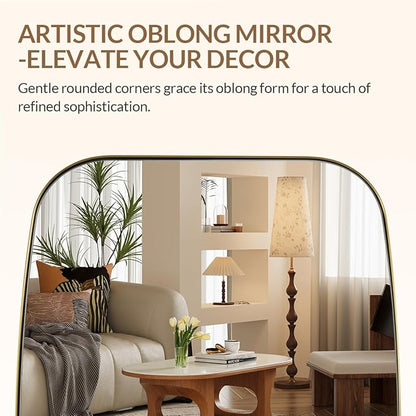 ANDY STAR 24x40” Gold Bathroom Mirror, Oblong Brass Mirror with Stainless Steel Metal Frame, Brushed Gold Oval Vanity Mirror for Over Sink, Modern Anti Rust Wall Mounted