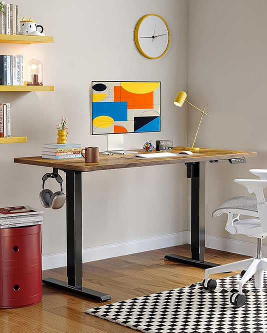 ErGear Electric Standing Desk, 55 x 27.5 inches, Height Adjustable Computer Desk with Memory Smart Panel, Vintage Brown