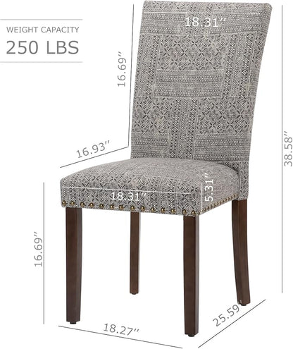 COLAMY Upholstered Parsons Dining Chairs Set of 2, Fabric Dining Room Kitchen Side Chair with Nailhead Trim and Wood Legs - Boho