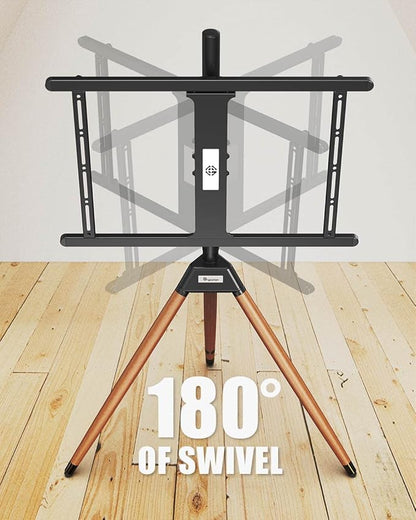 Tripod TV Stand for 32-75 Inch Screen up to 77lbs, Height Adjustable Easel TV Floor Stand with Wood Legs and Cable Ties