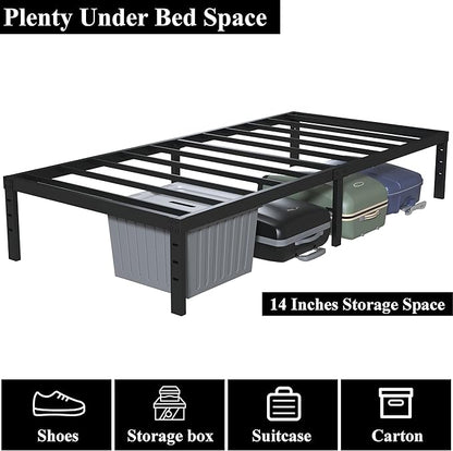 16 Inch Twin XL Bed Frames, Metal Platform Twin XL Bed Frame with Storage, 2,500 lbs Heavy Duty Steel Slats Support, Easy Assembly Mattress Foundation, Black