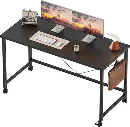 Rolling Computer Desk with Wheels, Gaming Desk for Small Spaces, Modern Simple Style Table for Home Office, Study Writing Table (Caster, Black, 48 inch)
