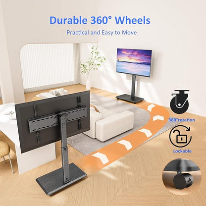 Rolling TV Stand, Portable Mobile TV Stand for 32-75 Inch TVs up to 110 lbs, 18 Adjustable Heights, Max VESA 600x400mm, Rolling TV Cart on Wheels with Mount for Bedroom, Office, Outdoor