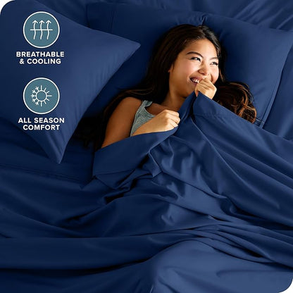 Bare Home Split California King Sheet Set - 1800 Ultra-Soft Microfiber Split California King Bed Sheets - Double Brushed - Deep Pockets - Easy Fit - 5 Piece Set (Split Cal King, Dark Blue)