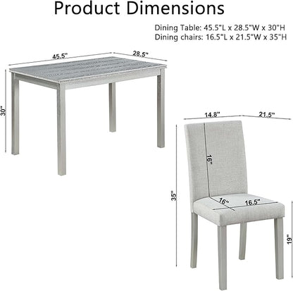 Ball & Cast 5 Piece Dining Table Set,Kitchen Table Set for 4 W/ 45.5" Rectangular Wooden Dining Table,Living Room Furniture W/ 4 Upholstered Chairs,for Dining Room,Kitchen,Silver Grey