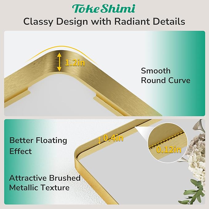 TokeShimi 36x36 Brushed Gold Bathroom Mirror,Bathroom Vanity Mirror Square,Tempered Glass,Gold Framed Bath Mirror Wall(Horizontal/Vertical)