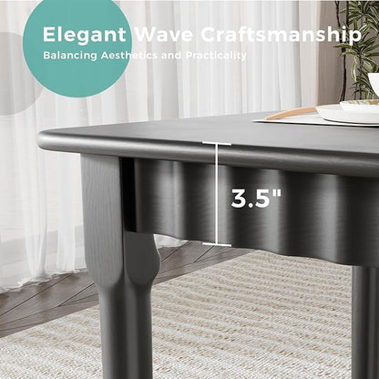 59 Inch Solid Wood Dining Table for 4-6, Farmhouse Kitchen Table with Large Tabletop, Mid Century Modern Table for Dining Room, Living Room, Kitchen, Easy Assembly, Black