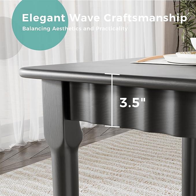 70.8 Inch Solid Wood Dining Table for 6-8, Farmhouse Table with Smooth Surface, Large Rectangular Kitchen Dinner Table for Restaurant, Living Room, Kitchen, Easy Assembly, Black