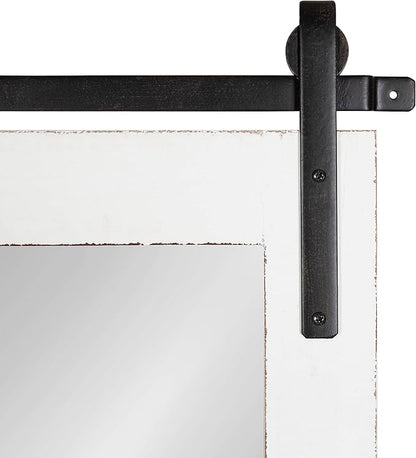 Kate and Laurel Cates Rustic Wall Mirror, 22" x 30", Coastal White, Farmhouse Barn Door-Inspired Wall Decor