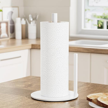 Paper Towel Holder White Kitchen Roll Holder, Paper Towel Holder for Kitchen Roll Organize, Countertop Roll Dispenser with Weighted Base