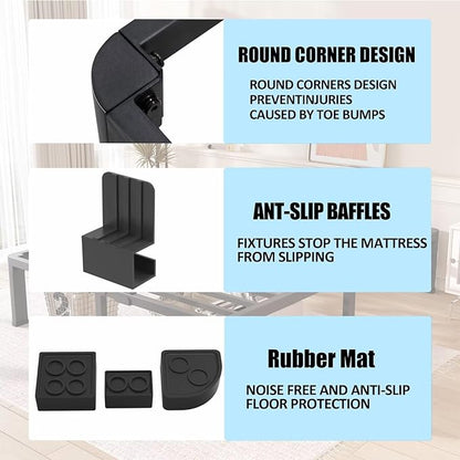 FUIOBYVV 18 Inch Twin XL Bed Frame with Rounded Corner and Headboard Hole Mattress Retainers 3500 LBS Metal Heavy Duty Steel Slats Support No Box Spring Needed Platform Noise Free Easy Assembly