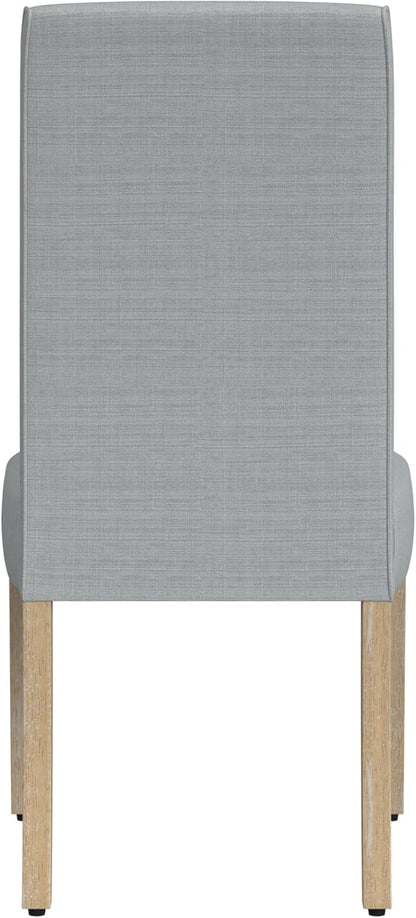 HomePop Scalloped Detail Dining Chair|Upholstered Parsons Dining Chairs |Decorative Home Furniture, Light Gray Woven (Set of 2)