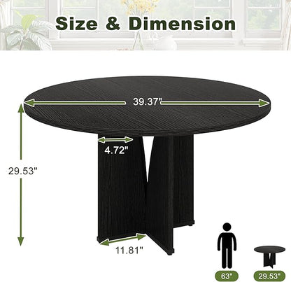 NicBex 39 Inch Round Dining Table for 4, Wooden Small Dinner Table Farmhouse Kitchen Tables with X-Shaped Stable Pedestal for Dining Room, Kitchen, Living Room，Black