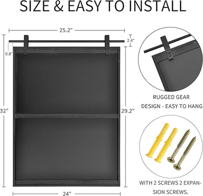 24x32 Inch Rectangle Bathroom Vanity Mirror for Wall Mounted Over Sink Farmhouse Rustic Matte Black Frame Barn Door Mirrors Foyer Entryway Decor