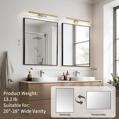 Matte Black Mirror, 24x36 Inch Aluminum Framed Rectangle Mirror, Anti-Rust, Tempered Glass, Square Corner Wall Mirror for Over Sink, Vanity, Bedroom, Entryway, Horizontal/Vertical