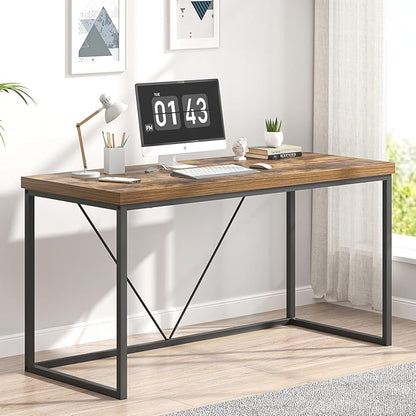 EXCEFUR Industrial Computer Desk, Wood and Metal Home Office Desk, Writing Study Work PC Table for Living Room Bedroom, Rustic Brown, 53 inch