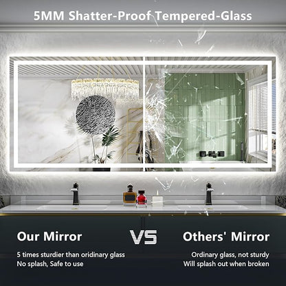 88x38 Inch LED Bathroom Mirror with Lights Front and Backlit Lighted Vanity Mirror for Bathroom Wall with 3 Colors Dimmable Anti-Fog Memory Shatter-Proof IP54 Waterproof Horizontal/Vertical