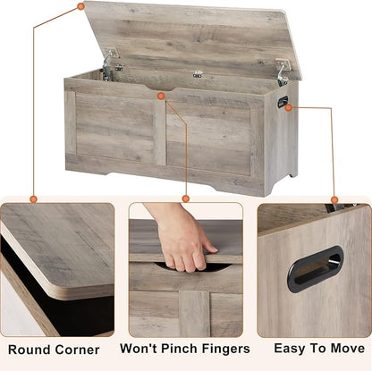 39.4" Storage Chest, Wooden Storage Bench, Lift Top Toy Chest with 2 Safety Hinges, Large Toy Box, Entryway Bench for Living Room, Bedroom, Grey