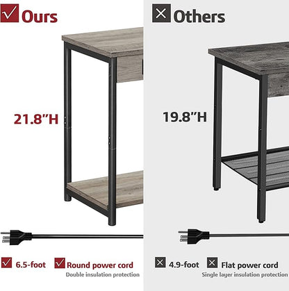 TUTOTAK Small Night Stand with Charging Station, End Table Set of 2, Side Table with USB, 21.8”H Nightstand with Storage Shelf, Sofa Couch Table TB01BG029 (2 pcs)