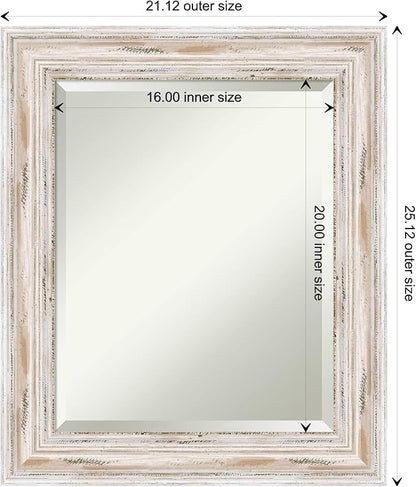 Amanti Art White Bathroom Mirror for Over Sink, 25x21 Alexandria White Wash Rectangle Vanity Mirror, Small Coastal Wood Frame, Hangs Horizonally and Vertically, Bathroom Wall Decor, Beveled Edge
