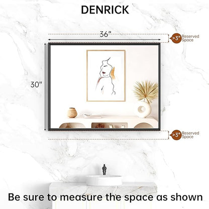 DENRICK 30X36 Inch Black Metal Framed Bathroom Mirror for Wall, Brushed Black Bathroom Vanity Mirrors, Anti-Rust, Tempered Glass, Hangs Horizontally or Vertically