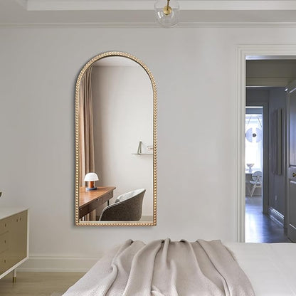 Gold Arched Mirror, 22"x47" Arch Vanity Mirrors for Bathroom, Decorative Accent Mirror with Metal Beaded Frame, Large Vintage Mirrors for Fireplace Bedroom Entryway Hallway Living Room