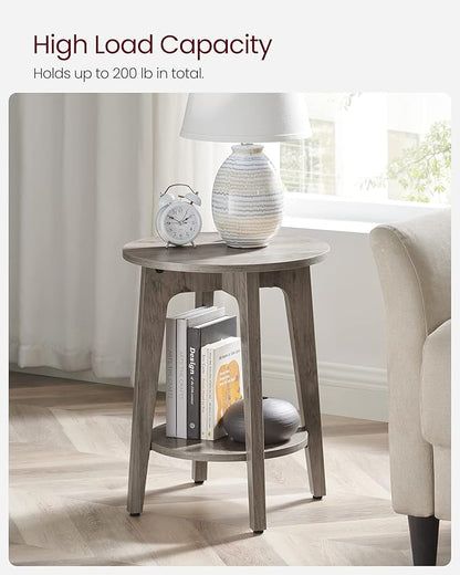 VASAGLE Side Table, Small Round End Table with Lower Shelf, Nightstand for Small Spaces, Living Room, Bedroom, Greige ULET283T02
