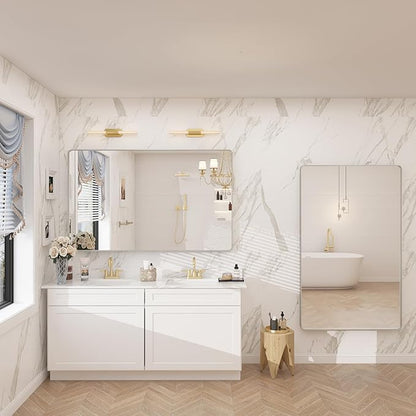 48x32 Silver Bathroom Mirror for Wall, Brushed Metal Framed Bathroom Vanity Mirror, Modern Rectangle Mirror, Rounded Corners, Shatterproof (Horizontal/Vertical)