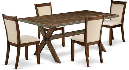 East West Furniture X777MZN32-5 5 Piece Kitchen Table & Chairs Set Includes a Rectangle Dining Room Table with X-Legs and 4 Light Beige Linen Fabric Parsons Chairs, 40x72 Inch, Multi-Color