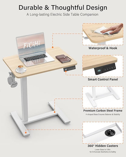 Mobile Standing Desk with Wheels - Electric Height Adjustable Small Movable Laptop Desk, Portable Rolling Computer Workstation Sit Stand Table for Home Office, Sofa & Bedside Use(23.6",Natural)