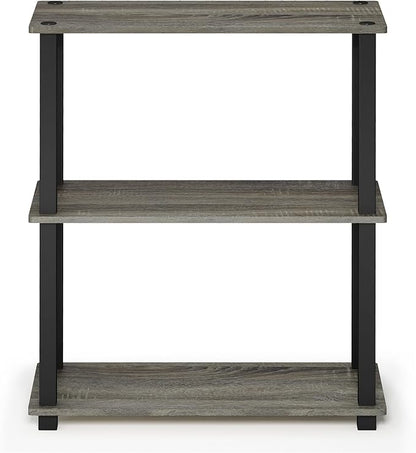 Furinno Turn-S-Tube 3-Tier Compact Multipurpose Shelf Display Rack with Square Tube, French Oak Grey/Black