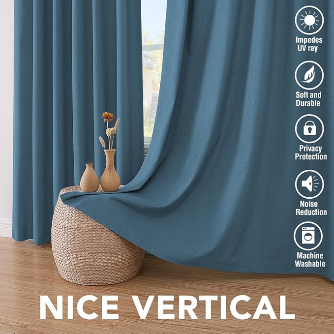 H.VERSAILTEX 100% Blackout Curtains for Bedroom Thermal Insulated Linen Textured Curtains Heat and Full Light Blocking Drapes Living Room Curtains 2 Panel Sets, Blue Sapphire, 52x108 Inch