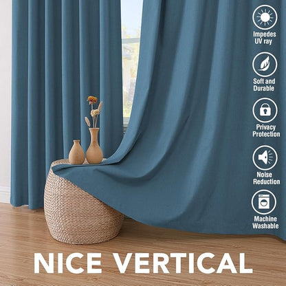 H.VERSAILTEX 100% Blackout Curtains for Bedroom Thermal Insulated Linen Textured Curtains Heat and Full Light Blocking Drapes Living Room Curtains 2 Panel Sets, Blue Sapphire, 52x54 Inch