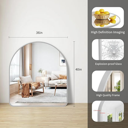 FORBATH Large Arched Wall Mirror 40x36 Inch, Silver Arch Bathroom Mirror with Aluminum Frame, Arched Mirror for Dresser, Fireplace,Entryway,Home Decor,Hanging or Leaning Against Wall