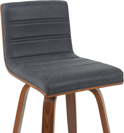 Vienna Modern Swivel Bar Height Stool with Vintage Black Upholstered Seat and Walnut Finished Wood Frame Set of 4