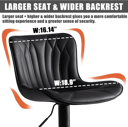 YOUNIKE Single Black Bar Stools Modern Swivel Counter Height Bar Chair with Back Adjustable Kitchen Island Faux Leather Padded Barstools taburetes de bar Breakfast sillas para barra de cocina 1PCS
