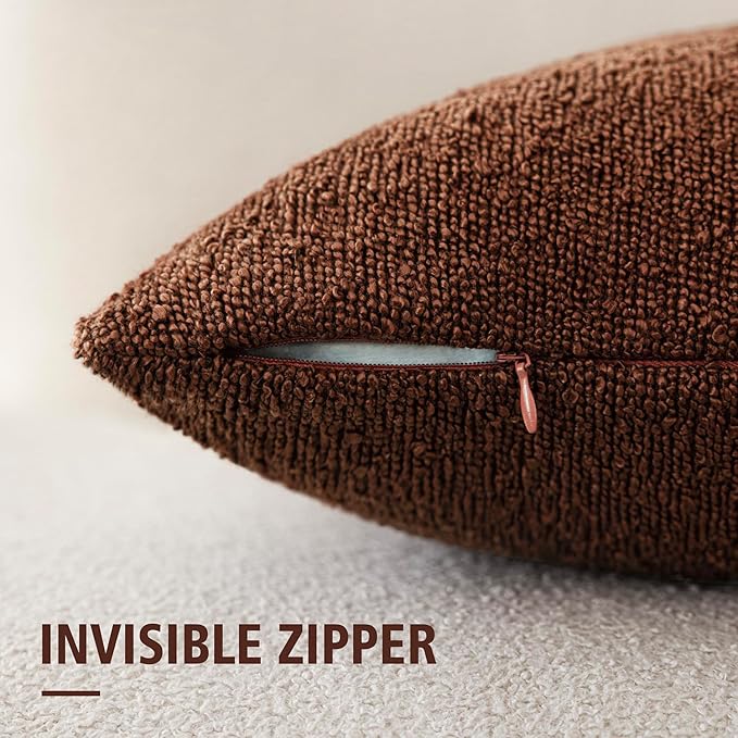 Foindtower Set of 2, Decorative Textured Boucle Throw Pillow Covers Accent Solid Pillow Cases Neutral Soft Cozy Couch Cushion Case for Chair Sofa Bedroom Living Room Home Decor 26x26 Inch Red Taupe
