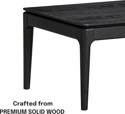 NTC Mingle Modern Wooden Rectangle Coffee Table with Hidden Drawer – Waterproof & Heat Resistant, Burnt Black