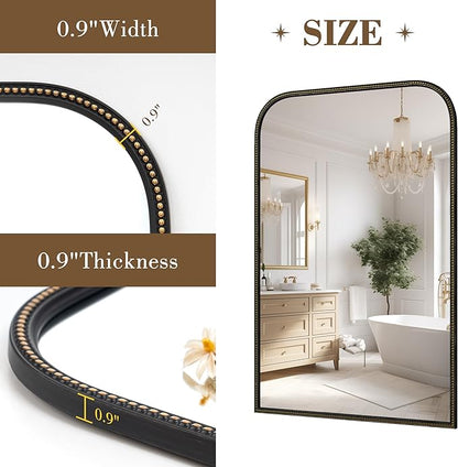 Axeman 32x48 Rounded Rectangular Wall Mirror, Decorative Bathroom Mirror, Traditional Vintage Wall Mounted Mirror with Beaded Frame for Accent Living Room Vanity Bedroom Entryway, Black