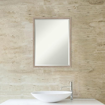 Amanti Art White Bathroom Mirror for Over Sink, 25x19 Hardwood Wedge White Wash Rectangle Vanity Mirror, Medium Country Rustic Wood Frame, Hangs Horizonally and Vertically, Bathroom Wall Decor,