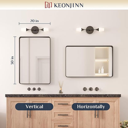 Keonjinn Black Bathroom Mirror, 20 x 30 Inch Rounded Rectangle Matte Black Bathroom Mirrors for Over Sink, Farmhouse Mirror with Seamless Frame, HD Tempered Glass Vanity Mirror(Horizontal/Vertical)