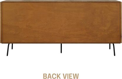 NTC MOSSIC Sideboard with 2 Doors and 3 Drawers, Buffet Cabinet with Natural Rattan and Metal Legs, Modern Storage Cabinet for Living Room, and Hallway, Effortless Assembly - Rustic Oak