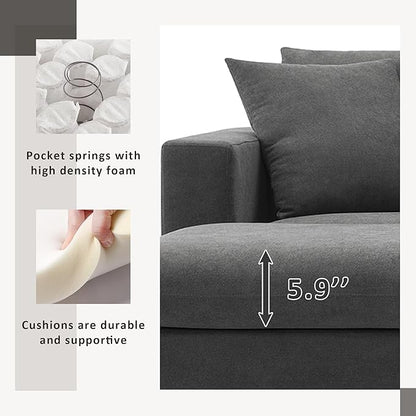 100" Modern Sectional Sofa with Convertible Ottoman,L-Shaped Couch Set W/ 2 Free Pillows,4-seat Polyester Fabric Indoor Luxury Furniture for Living Room, Apartment,Office,Dawn Grey