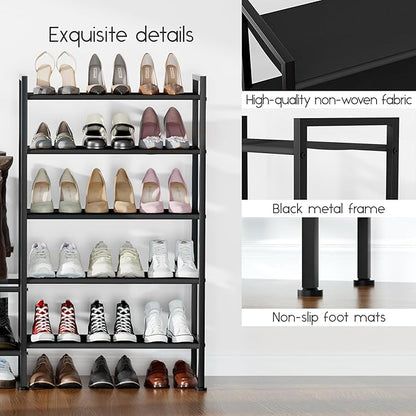 Shoe Rack Organizer and Storage - 5 Tier Metal+Non-woven Fabric Shoe Rack with Boot Storage & Side Any Combination - Space Saving Shoe Shelf for Entryway, Bedroom, Garage, Small Spaces