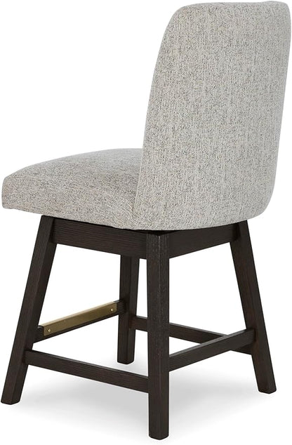 Signature Design by Ashley Burkhaus Urban Counter Height Upholstered Swivel Bar Stool with Footrest, Set of 2, Beige & Dark Brown
