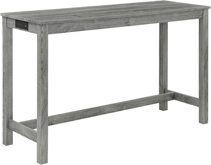 Ball & Cast 4 Piece Kitchen Dining Room Table and Chairs Set, Farmhouse Wooden Counter Height Bar-Sets w/USB Ports & Power Outlet & 3pcs Stools, 59" Sofa-Table Barstool w/Charging Station, Grey
