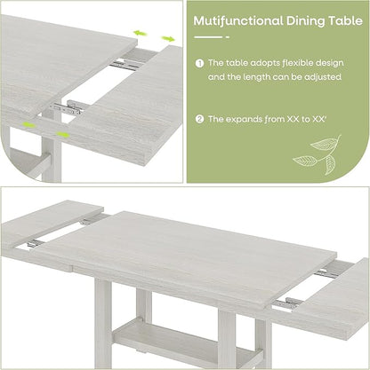 Solid Wood Extendable Farmhouse Dining Table for 4-6, Space-Saving Design for Home Kitchen and Dinner, Grey