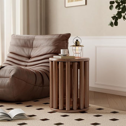 Stackable Stools Set of 4, Wooden Stools 18 Inch Stool Nesting Side Tables Nesting Coffee Table Sturdy and Durable, No Installation Required,Top Stackable Round Stool for Saving space(Walnut Barstool)